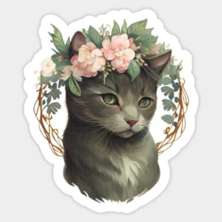 Cute Magical Flower Crown Cat Sticker